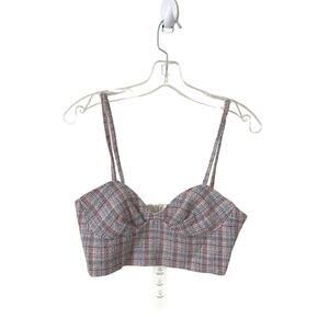 Zara Crop Plaid Tweed Top Pink Blue Size Small NEW
